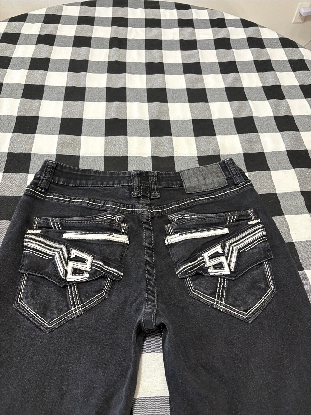 Salvage Dungarees Mayhem Straight Regular Fit Jeans Black White Size 32 x 31